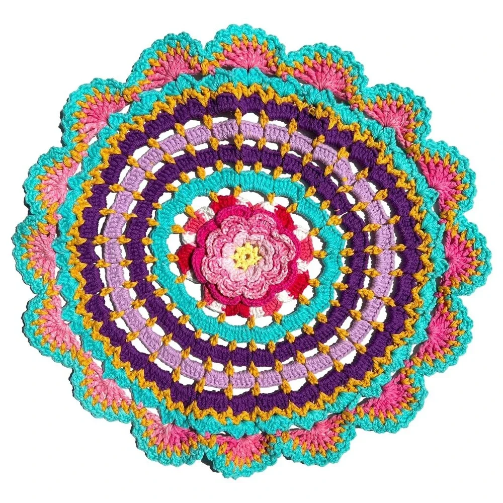 Handmade Multicolor Crochet Round Doily - Vibrant Home Accent